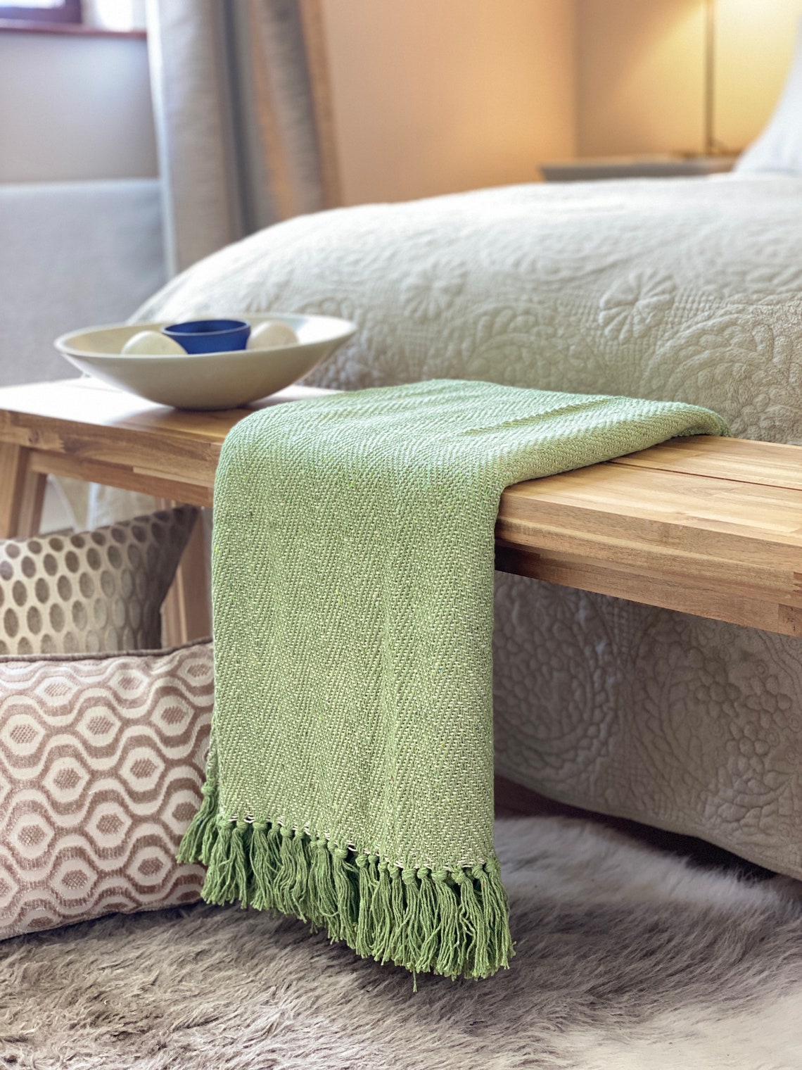 Luxury Woven 100 Cotton Pale Sage Green Tweed Herringbone Etsy