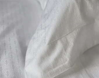 King Size Egyptian Cotton Duvet Cover Set – White Art Deco Fan Woven 550TC