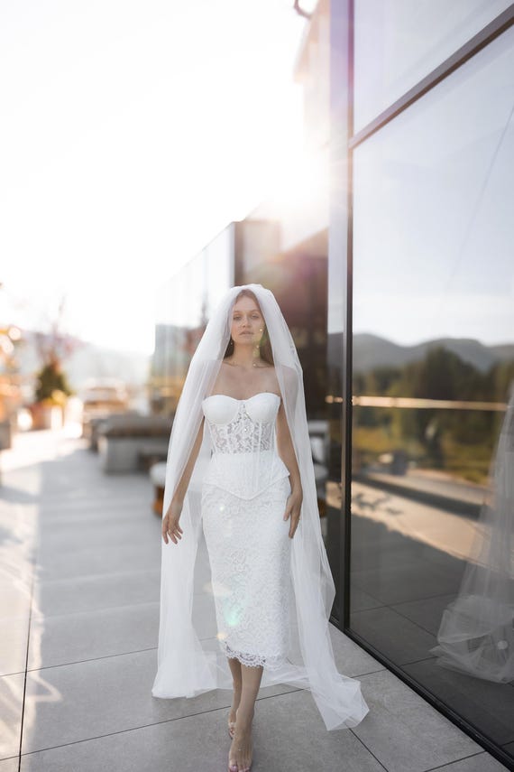 Wedding dress midi lace cover, midi elopement engagement and civil corset  wedding dress