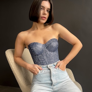 Abendkleid Korsett, maßgefertigtes Glitzer Kleid, Party Überbrust Korsett, blaues Korsett plus Größe