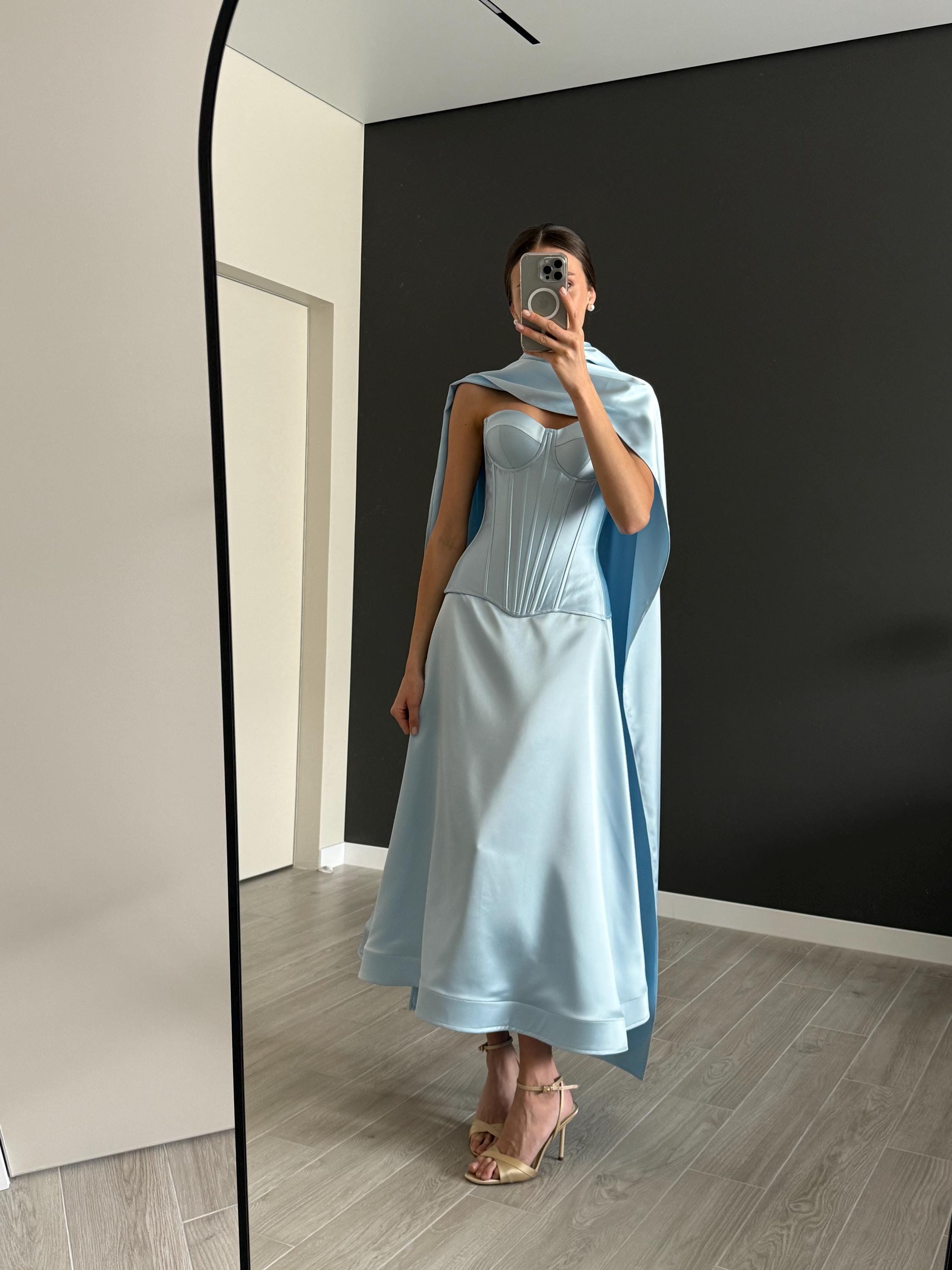 Corset Top and Midi Skirt Set With Shawl, Ideal for Bridesmaids