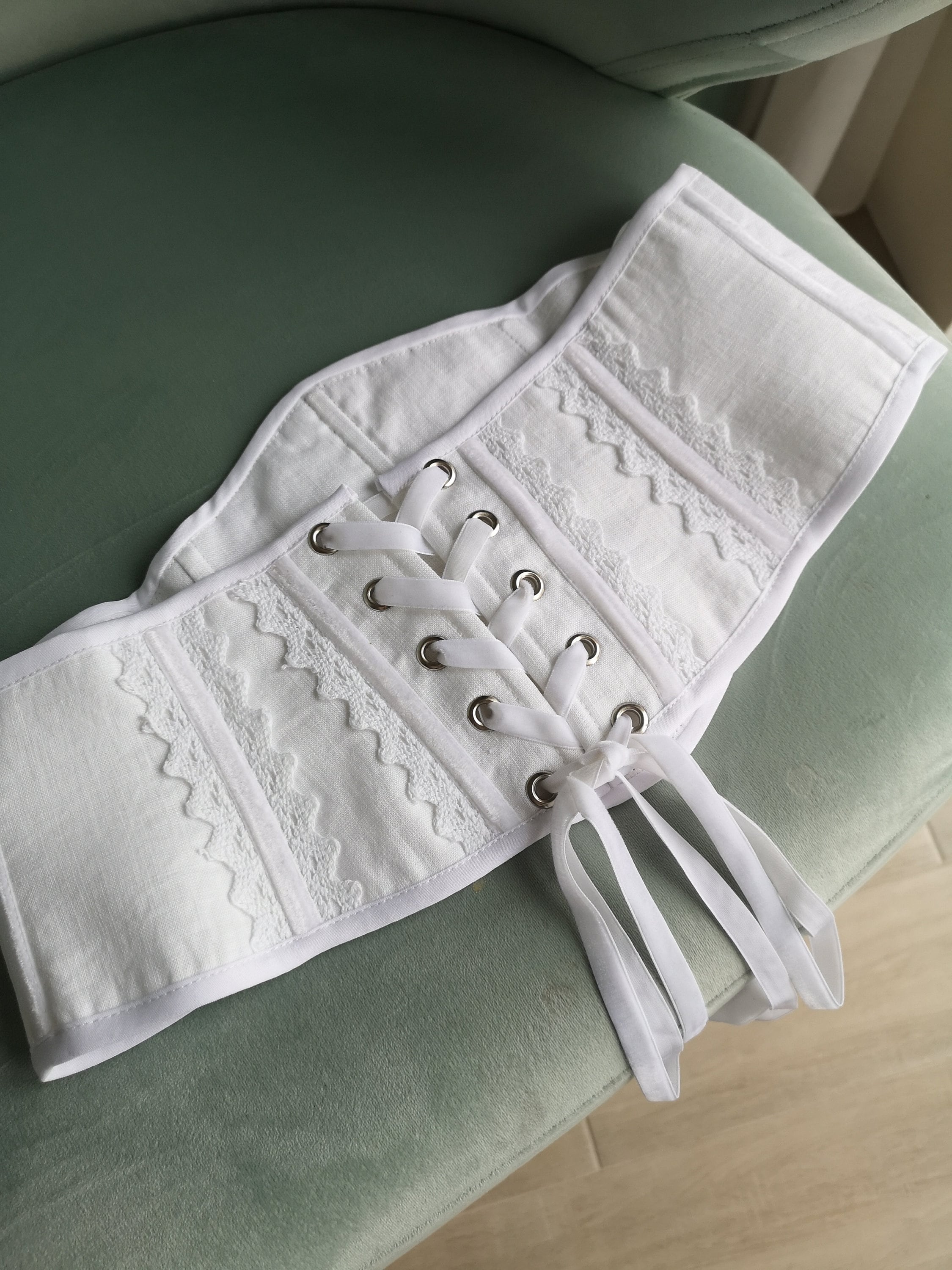 white lace up corset belt