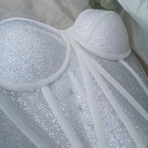 Wedding corset top, ivory bridal corset, custom made prom glitter corset, plus size corset top.