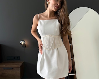 Underbust corset belt, cotton ivory custom made corset waist, bride corset belt