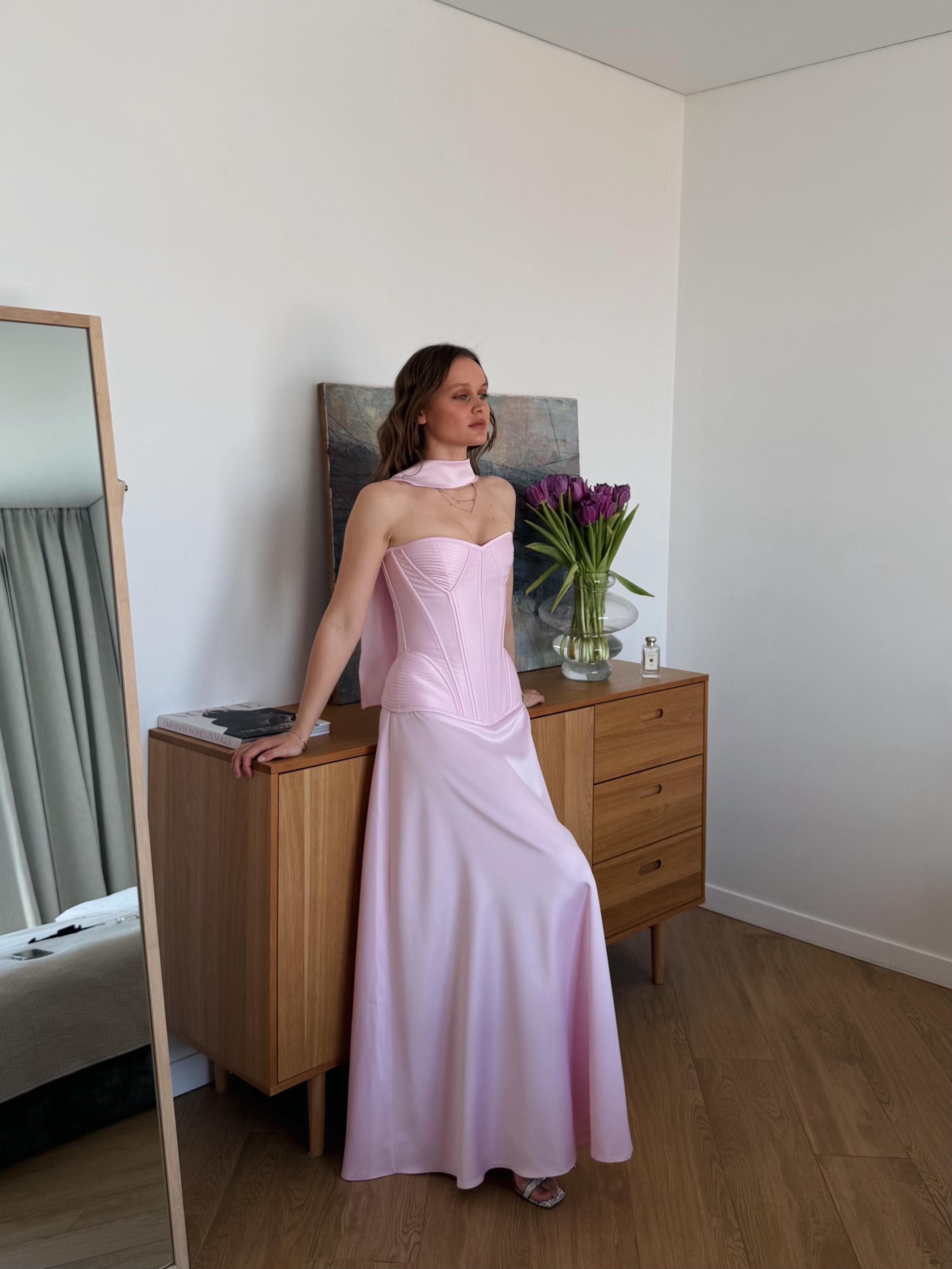 corset black tie wedding guest dress Silk Black Tie Wedding Guest Dress: Bridesmaid Two-Piece Corset Set, Formal Wedding Attire