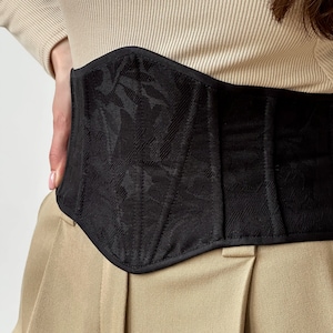 Jacquard corset belt, black jacquard underbust corset belt, custom renaissance corset, Victorian corset top, plus size underbust corset belt