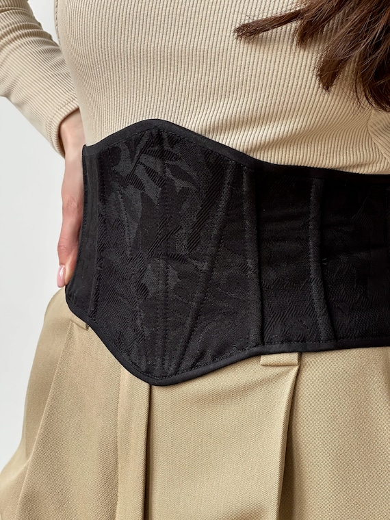Jacquard corset belt, black jacquard underbust corset belt, custom renaissance corset, Victorian corset top, plus size underbust corset belt