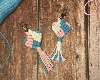 PRIDE Trans flag 'Sophia' heart shaped macramé tassel keychain