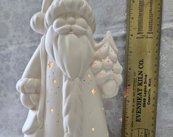 FREE USA Shipping! Large " Santa w/Tree Light-Up "! U Paint Ceramic Bisque! Unpainted Ready to Paint! WOW!