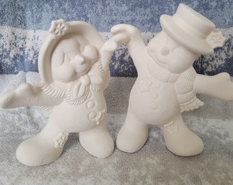 FREE USA Ship! Dancing w/ the Snows ( 2pc Set )! U Paint Ceramic Bisque! Unpainted Ready to Paint! WOW!