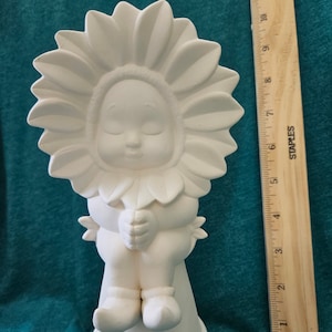 FREE USA Shipping! " Large Sunflower Babe Sitting "! U Paint Ceramic Bisque! Unpainted Ready to Paint! WOW!