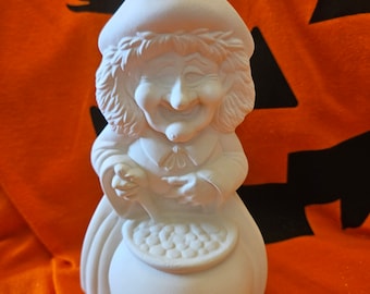 FREE USA Shipping! Halloween Witch w/Kettle Scene! U Paint Ceramic Bisque! Unpainted Ready to Paint! WOW!