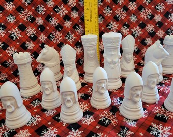 unpainted ceramic chess sets