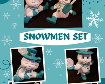 FREE USA Ship! 4pc Snowflake Snowmen Set! Custom Finish Ceramic! WOW!