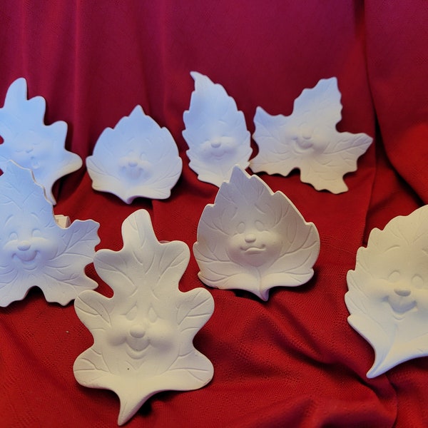Free USA Ship! Autumn Leaves Ornaments ( Set of 8 )! U Paint Ceramic Bisque! Unpainted Ready to Paint! WOW!
