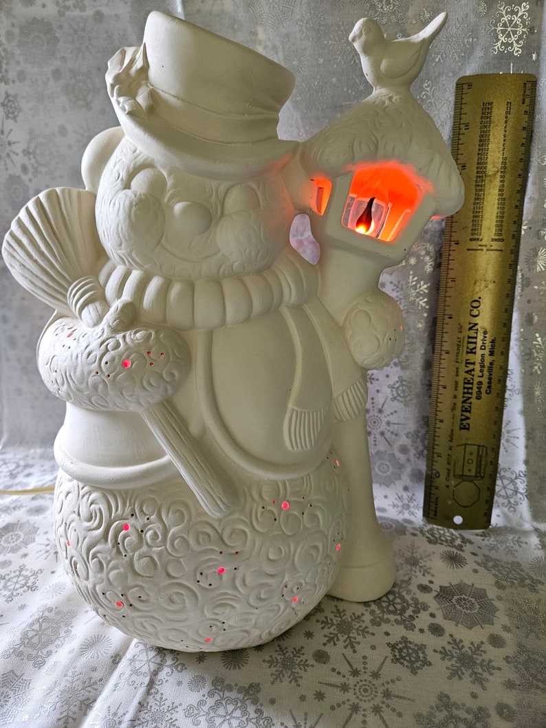 FREE USA Shipping Big Snowman w/Lamp Post Light-Up U Paint Ceramic Bisque Unpainted Ready to Paint WOW image 6