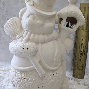 FREE USA Shipping Big Snowman w/Lamp Post Light-Up U Paint Ceramic Bisque Unpainted Ready to Paint WOW image 7