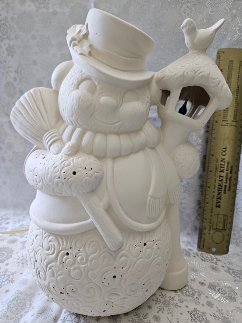 FREE USA Shipping Big Snowman w/Lamp Post Light-Up U Paint Ceramic Bisque Unpainted Ready to Paint WOW image 7