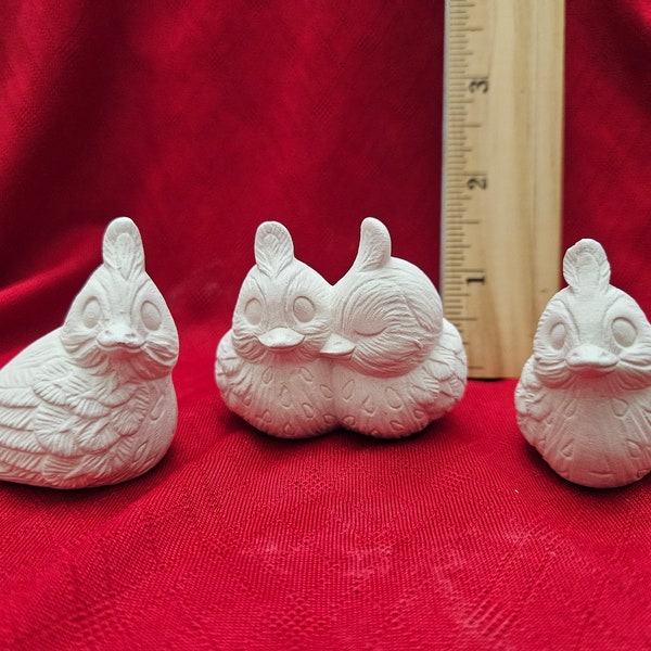 FREE USA Shipping! " Cute 3pc Cardinal Birds Set "! U Paint Ceramic Bisque! Unpainted Ready to Paint! WOW!