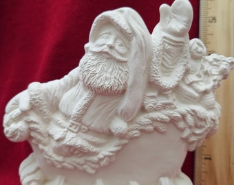 FREE USA Shipping! Santa in Sleigh Scene! U Paint Ceramic Bisque! Unpainted Ready to Paint! WOW!