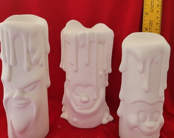 FREE USA Ship! Large Spooky Candlesticks ( Set of 3 )! U Paint Ceramic Bisque! Unpainted Ready to Paint! WOW!