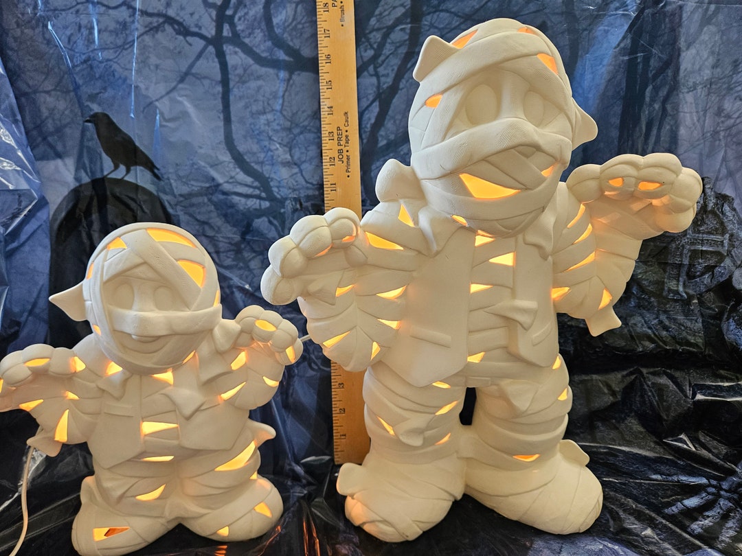 Mummy Boo BOO Mummy Sr & Mummy Jr Light-ups Xtra Large Set U Paint Ceramic Bisque ...