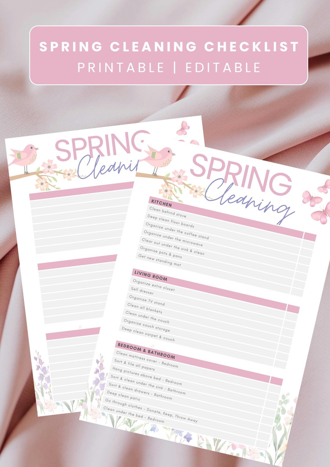 Spring Cleaning Checklist | Printable & Editable | Instant Download ...