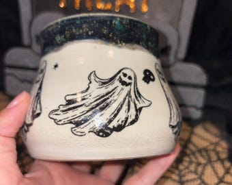 Handmade Halloween Ghost Mug, Ceramic Pottery Mug (Slight Imperfections)