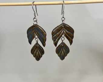 Ceramic leaf earrings, dangle earrings, earrings