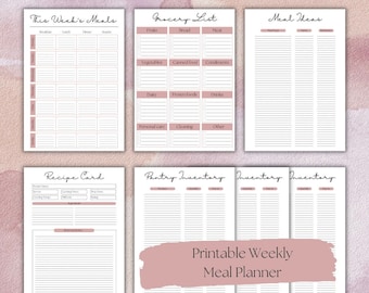 Mealplanner Digital Weekly Meal Menu Planner, grocery list, food journal menu planner printable, inventory shopping list