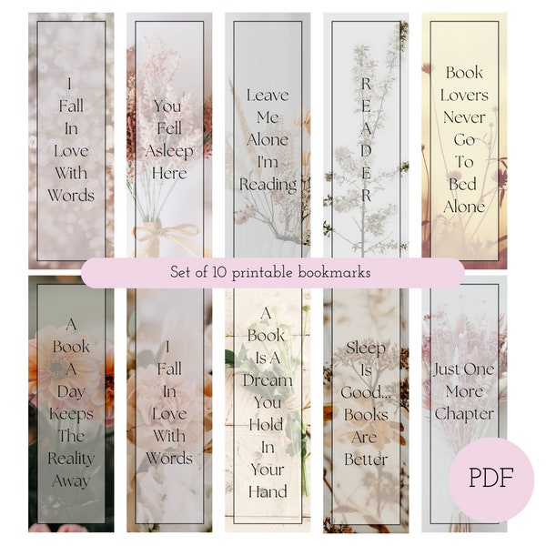 Printable bookmarks, Printable bookmark set, bookmarks, Digital bookmark, Instant Download, , Flowers, Book