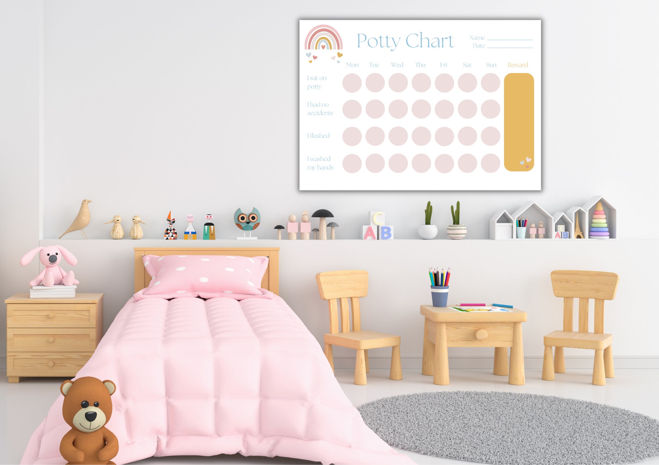 Potty Chart Printable Boho Rainbow | Potty Training Chart | Rewards ...