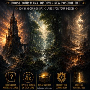 100 Non-Basic Lands  Magic the Gathering Cards. Add to EDH Commander Decks! Great Starter Kit for All Players!