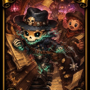 May include: A fantasy card illustration featuring a skeletal figure in a hat labeled "Tinybones, the Pickpocket." The figure is on a piano, with musical notes and coins. The card is labeled "Commander Deck."