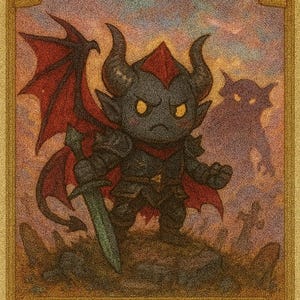 May include: A fantasy card featuring Be'lakor, the Dark Master, a horned demon with red wings and a sword. The card has a gold border and the text "Commander Deck". The background shows a shadowy figure.
