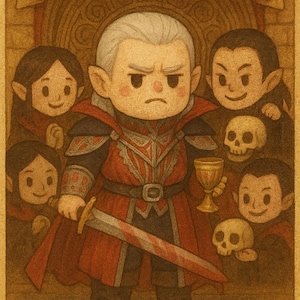 May include: Illustration of Edgar Markov, a character from a Commander Deck. The image features a stern-faced figure in red and black armor, holding a sword and a chalice, surrounded by stylized figures and skulls. The text "Edgar Markov" and "Commander Deck" are displayed.