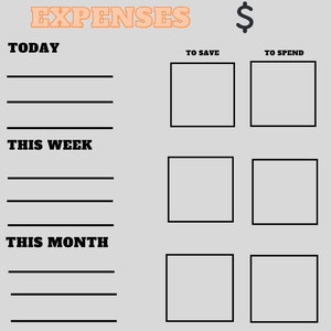 Expenses tracker instant download, PNG, digital download-orange-gray-simple-finances-budgeting