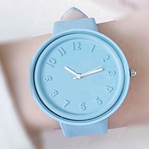 Blue Pastel PU Leather Quartz Watch