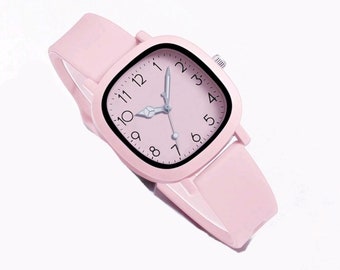 Square Pink Strap Quartz Watch