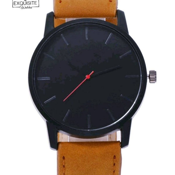 Montre avec bracelet en cuir marron