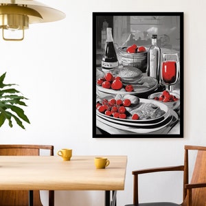 Arte de la cocina IMPRIMIBLE Comida italiana Plato principal Tomates Pomodoro Mediterráneo Bodegón Monocromo Vibrante Rojo Bistro Decoración