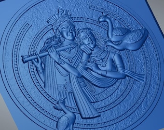 Diseño CNC en relieve 3D de Radha Krishna / Mural de pared redondo / Archivo de tallado digital STL y RLF