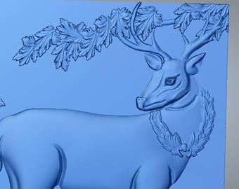 鹿の森の3DレリーフCNC彫刻デザイン：壁アートパネル（STLおよびRLFデジタルファイル）