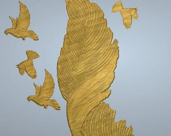 Leaf 3D Relief Model: CNC Wood Carving Design (STL & RLF File) Digital Download