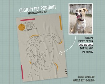 Custom Pet Portrait Print, , Dog and Cat Portrait, Personalized with Name, Hand-Illustrated, Printable Art, Digital Modern Poster, Wall Art