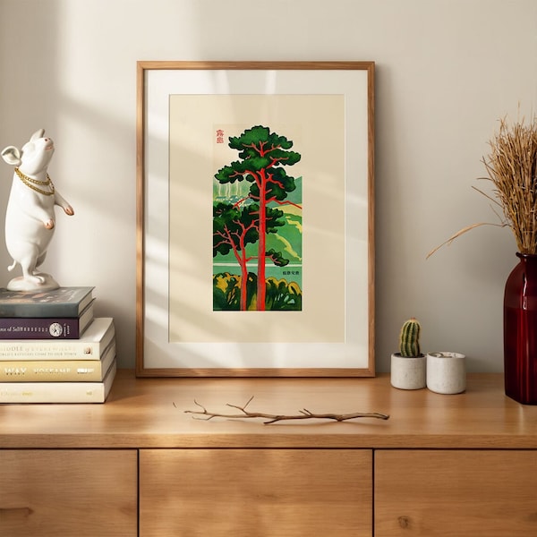 Minimalist Japan Poster, Vintage japanese poster, Aesthetic, Japan Wall Art, Tree, Village, Minimalist Wall Art decor, Asian Print, download