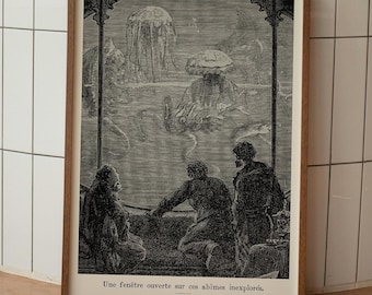 Jules Verne Nautilus Print: 20,000 Leagues under the sea, Vintage Ocean Engraving, Nautical Wall Art