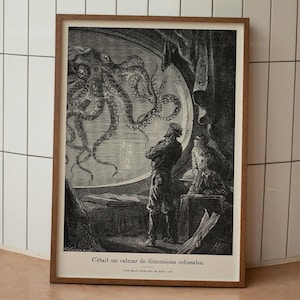 Captain Nemo Octopus Print – Jules Verne Nautilus Poster, Vintage 20,000 Leagues Under Sea Art