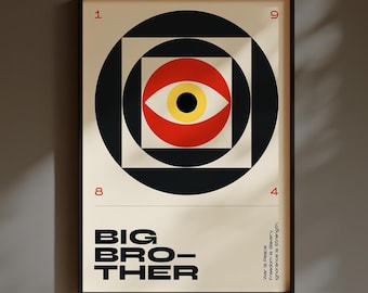 1984 Poster – Big Brother Print, George Orwell Wall Art, Minimalist Modern Design, Bauhaus Inspired