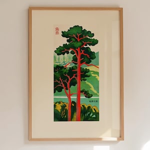 Vintage Japanese Tree Poster – Japandi Wall Art Print, Red Pine